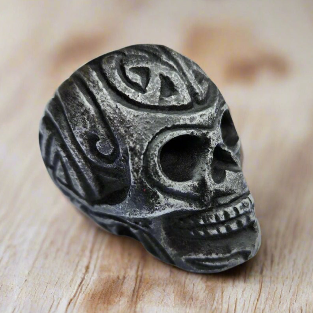 Skull Paperweight Aluminum With Raised Detail & Antique Finish (2" x 1.75") - Jones Peak