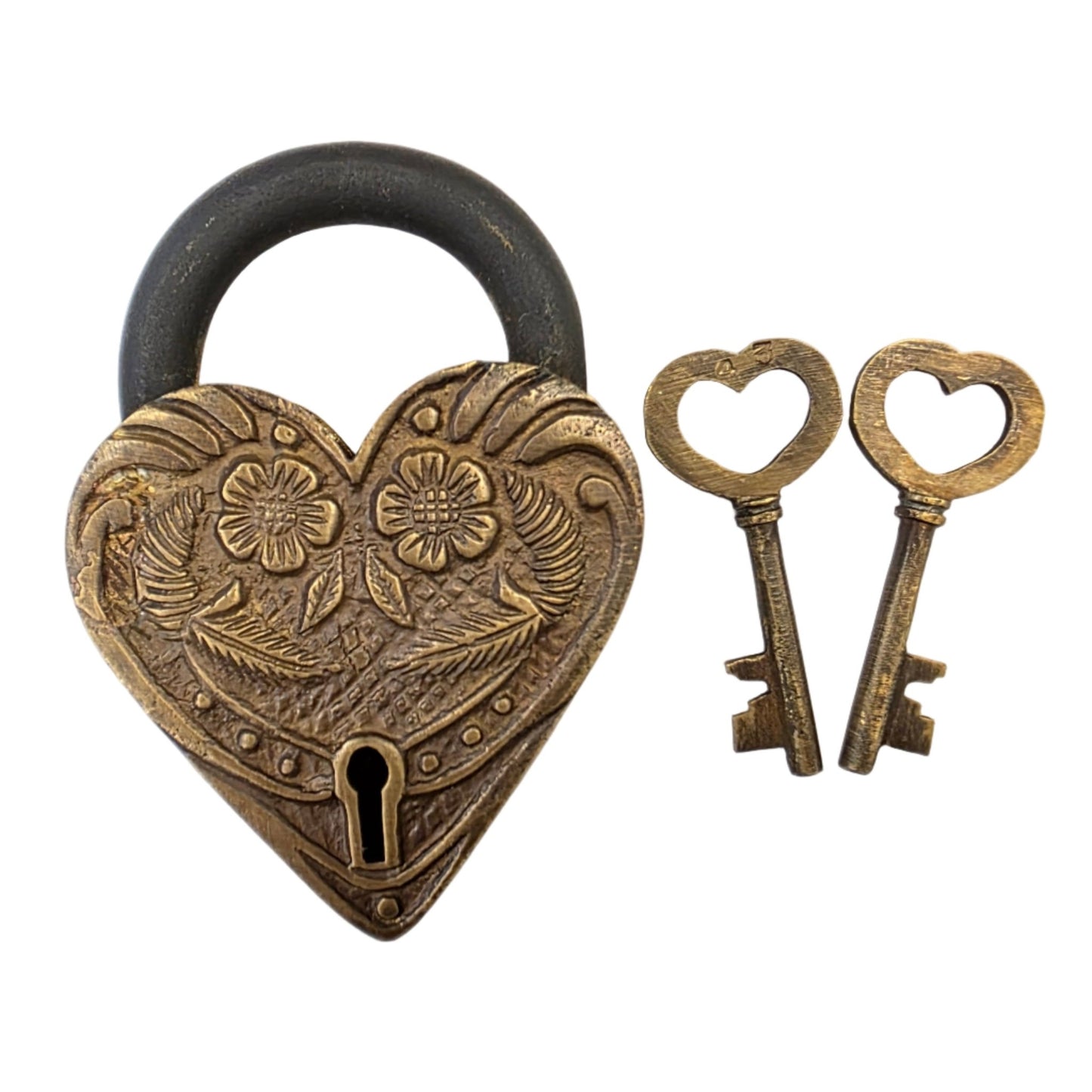 Victorian Ornate Heart Shaped Brass Lock With Antique Vintage Finish (4.25" x 3" x 0.75") - Jones Peak