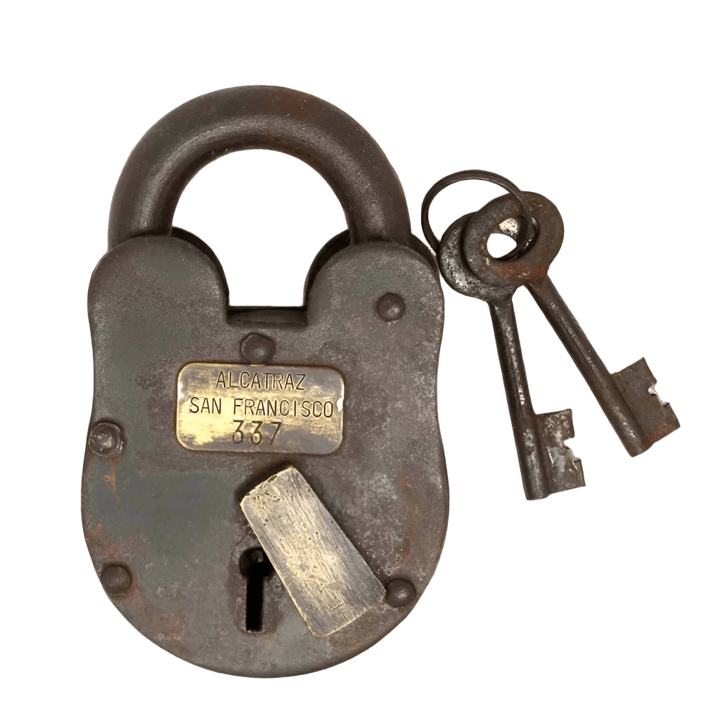 Alcatraz Prison San Francisco Cast Iron Working Lock & Keys With Antique Finish (3" x 5") - Jones Peak