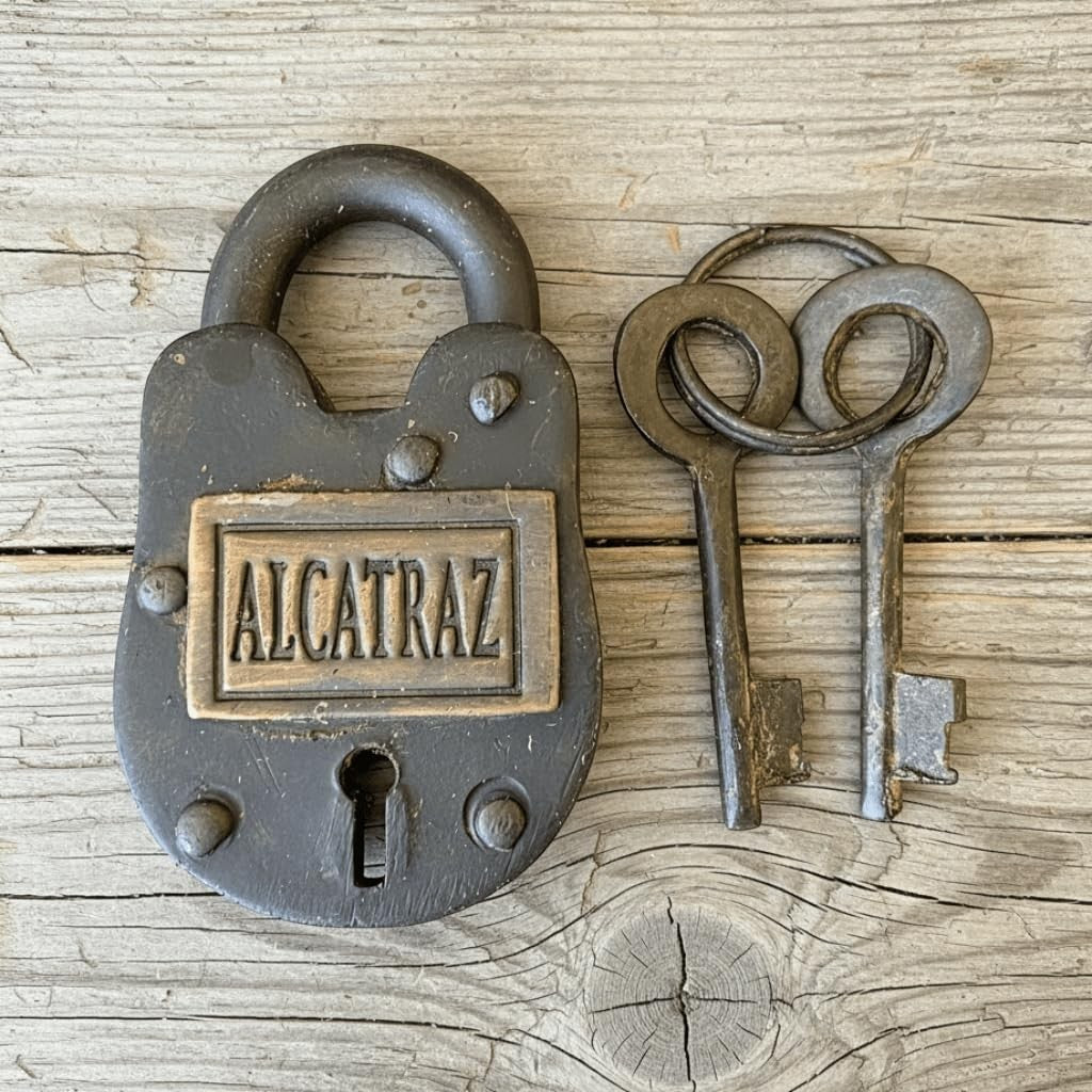 Alcatraz Prison Cast Iron Lock with Brass Tag & Keys - Jones Peak