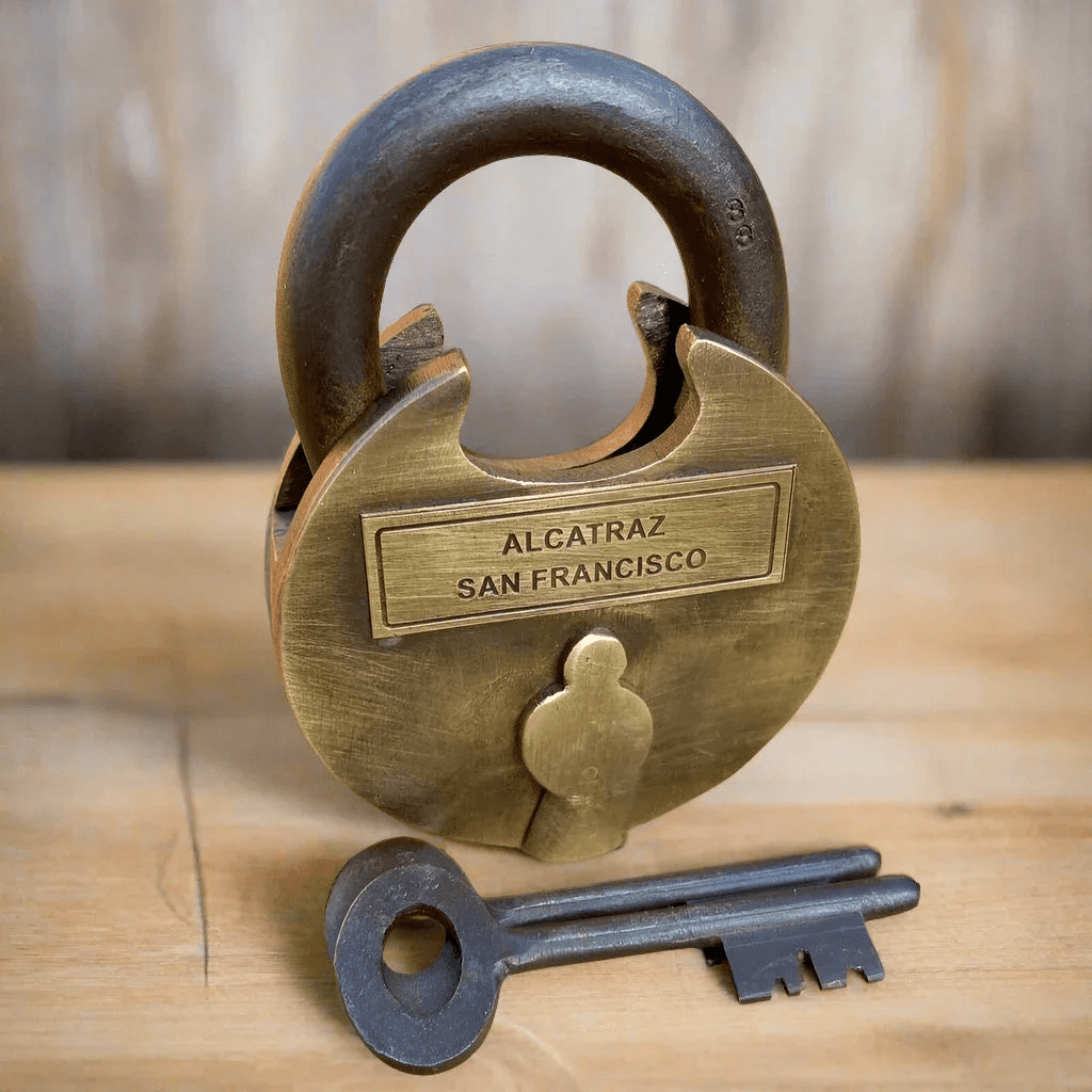 Alcatraz Prison San Francisco Transfer Lock Solid Brass With Two Keys & Antique Finish (3.75" x 2.5") - Jones Peak