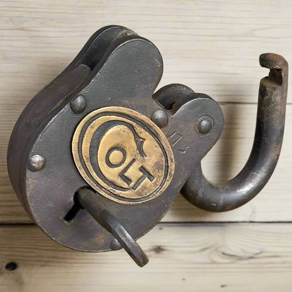 Colt Gun Cabinet Cast Iron Lock and Keys With Antique Finish (4" x 2") - Jones Peak