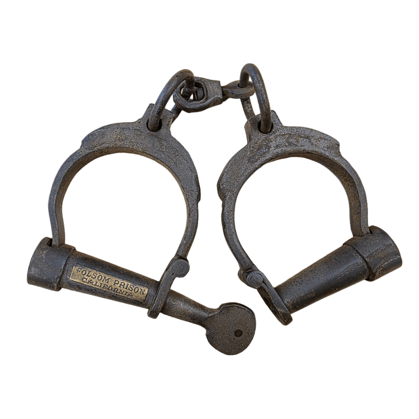 Folsom Prison California Cast Iron Handcuffs With Brass Tag & Antique Finish (12.5" Long) - Jones Peak