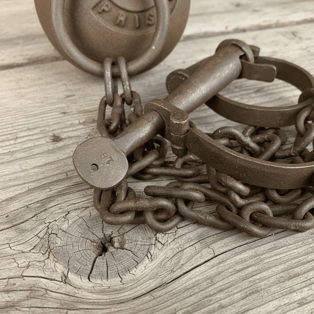 Yuma Prison Cast Iron Ball & Chain Leg Irons detail view - Jones Peak