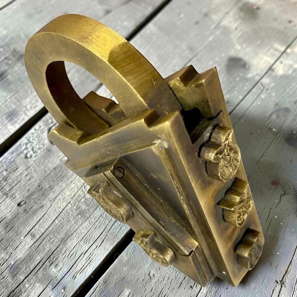Medieval Dungeon Lock Solid Brass Triangle Padlock With Antique Finish (4.25" x 3.25") - Jones Peak