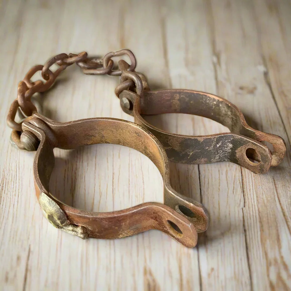 Pirate Handcuffs Cast Iron Brass Skull & Crossbones Tag With Antique Finish (27" Long) - Jones Peak