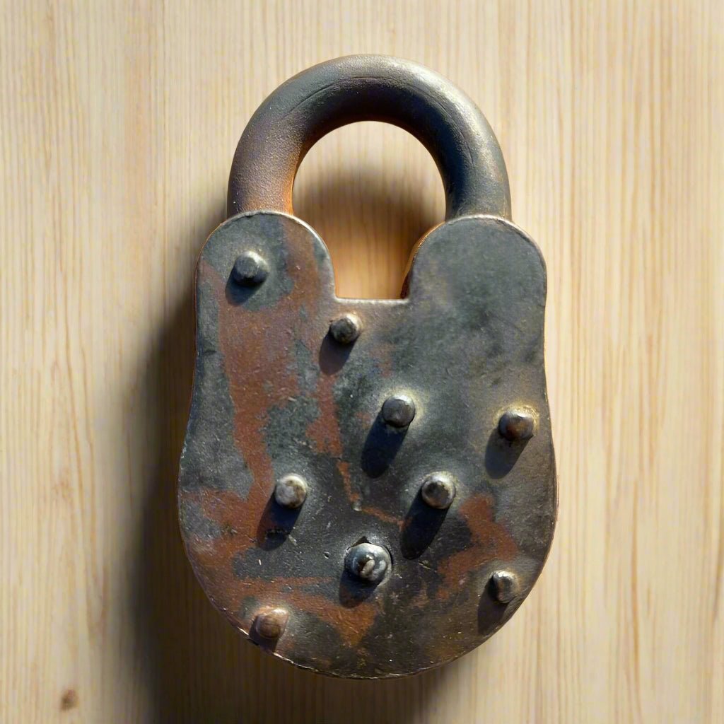 Pony Express 1860 Cast Iron Lock With Brass Tag & 2 Keys (3.75" x 2.25") - Jones Peak