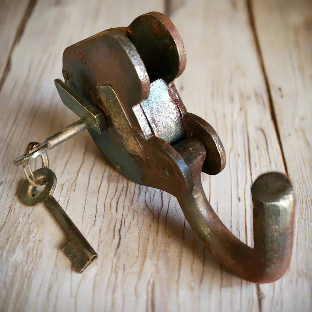 Pony Express Cast Iron Lock With Brass Tag & Antique Finish (3" x 5") - Jones Peak