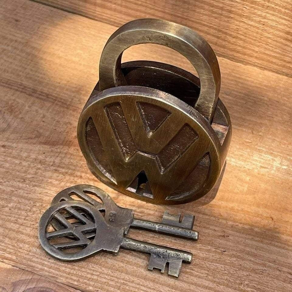 Volkswagen Solid Brass Lock and Keys With Antique Finish (3.25" x 2.25") - Jones Peak