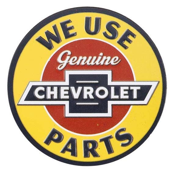 We Use Genuine Chevrolet Parts Round Embossed Metal Magnet (2.5" Round) - Jones Peak