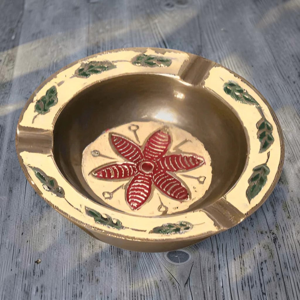 Wildflower Solid Brass Ashtray With Painted Antique Finish (2.75" Round) - Jones Peak