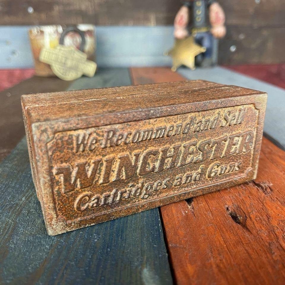 Winchester Cast Iron Coin Bank With Raised Lettering And Antique Finish (4" x 2" x 2") - Jones Peak