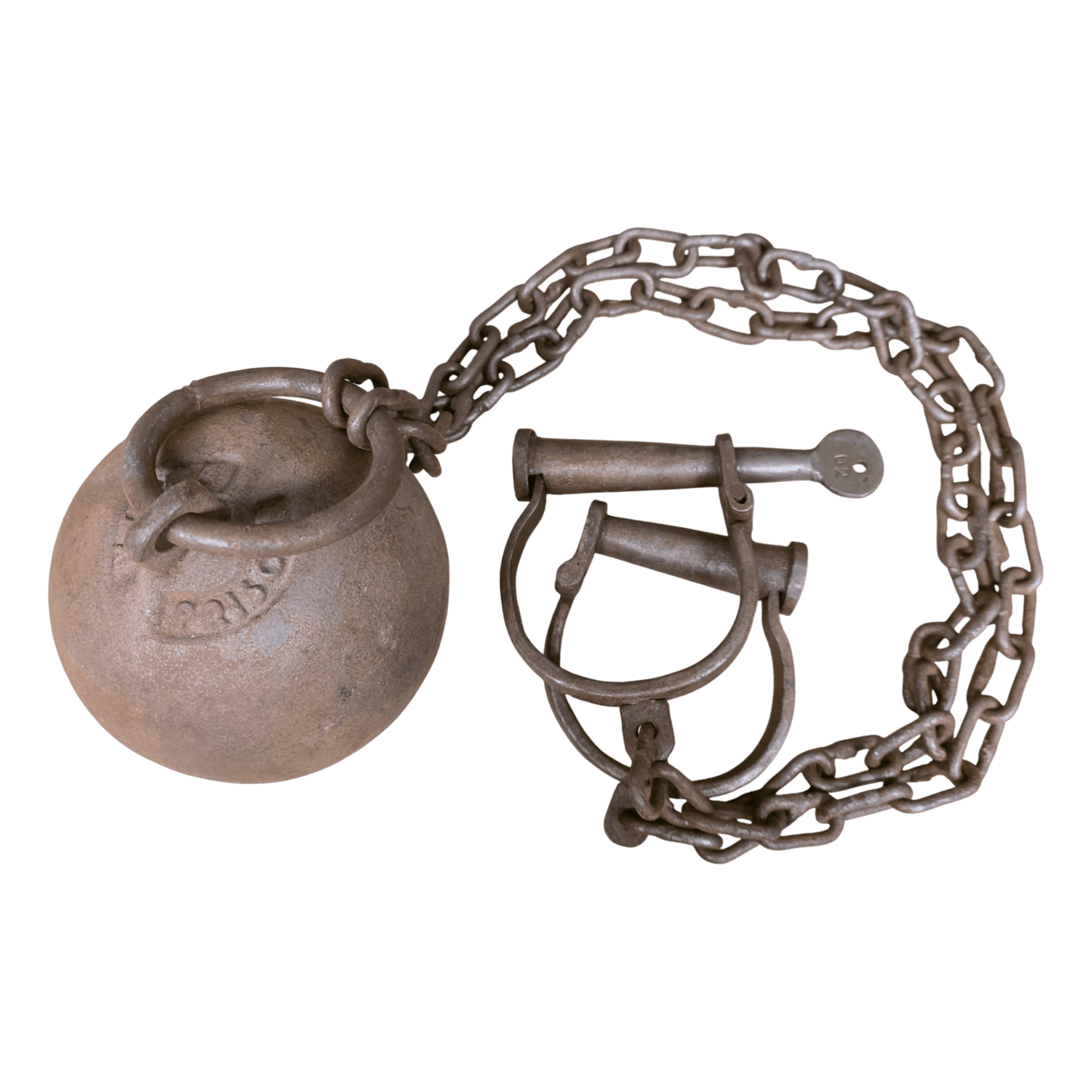 Yuma Prison Cast Iron Working Ball & Chain Leg Irons With Antique Finish (28" Long) - Jones Peak