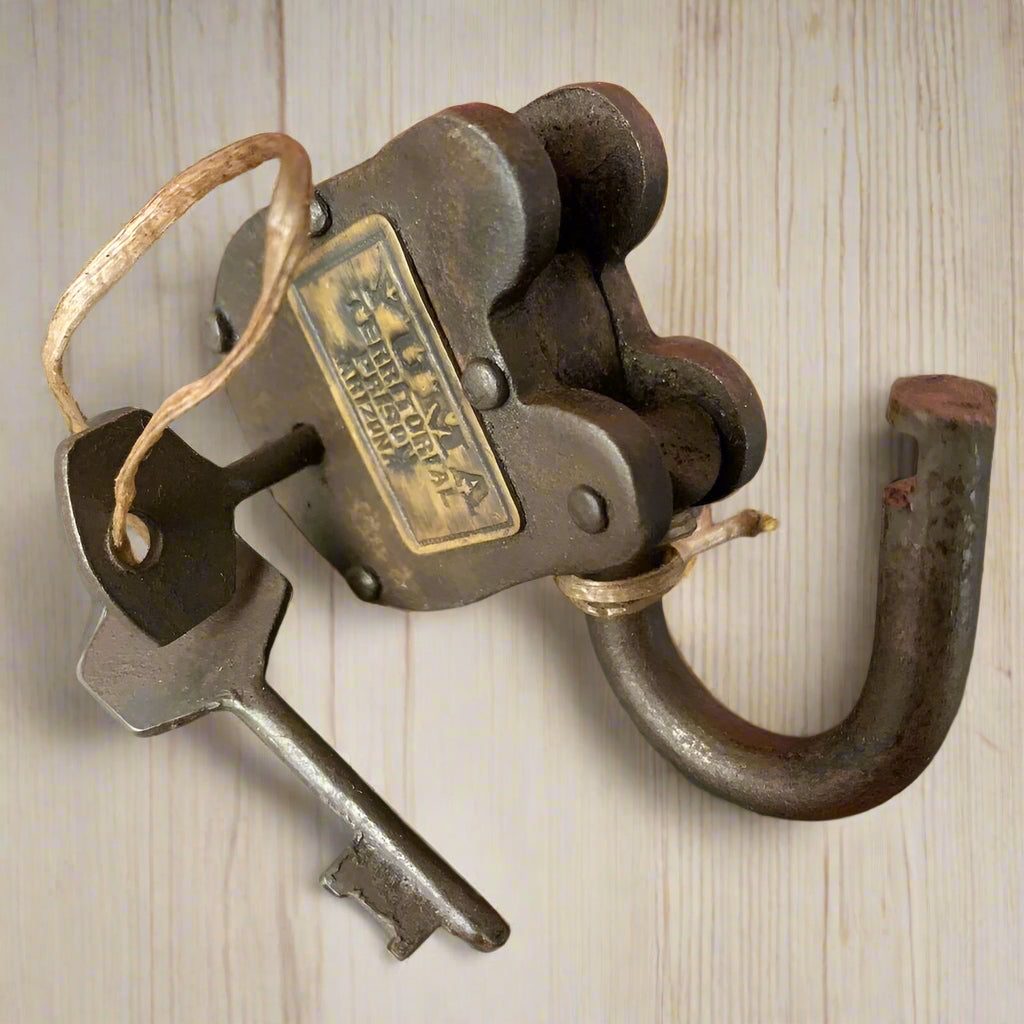 Yuma Territorial Prison Arizona Cast Iron Gate Lock With Keys & Antique Finish (2.5" x 1.5") - Jones Peak