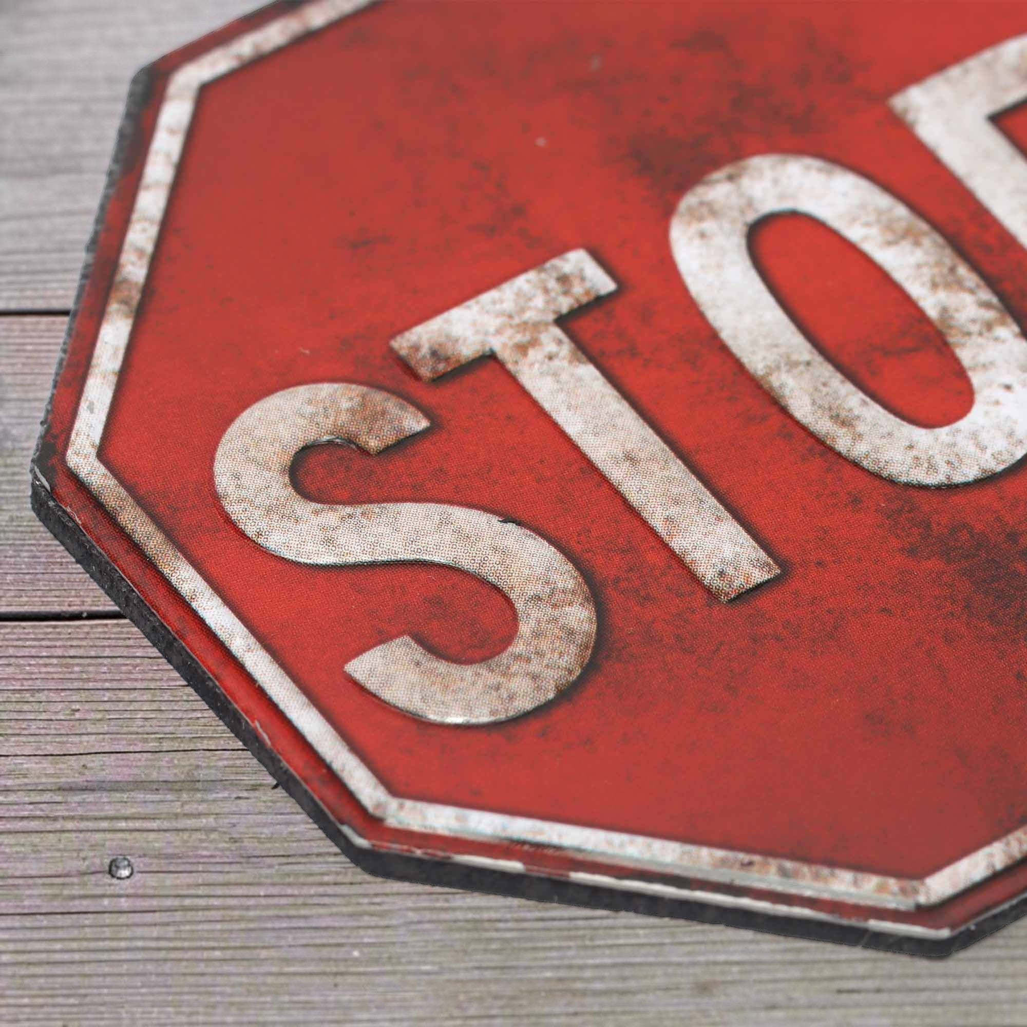 Stop Sign Red Embossed Metal Magnet alternate view