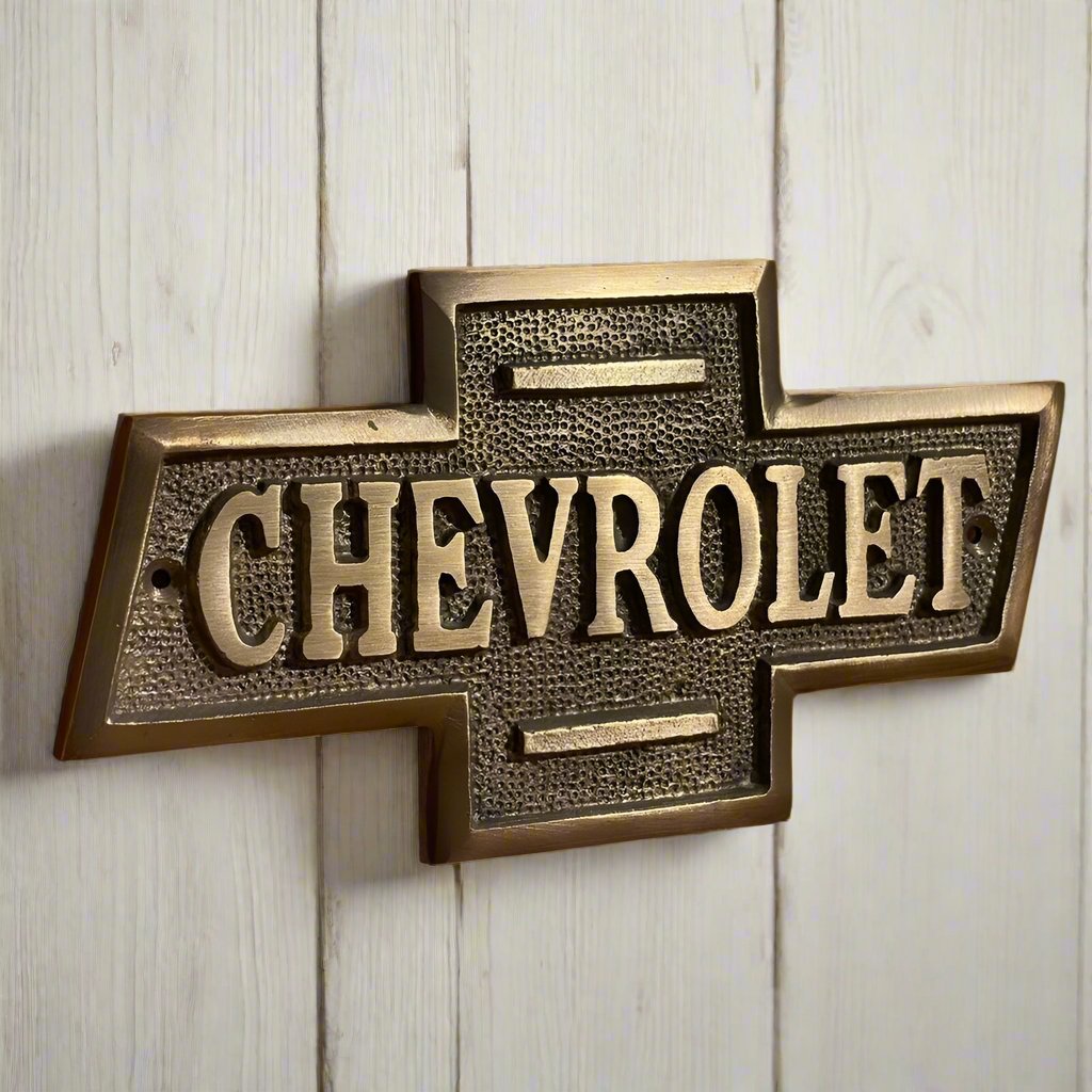 Chevrolet Solid Brass Embossed Plaque With Antique Vintage Finish (6.5" x 3.5")