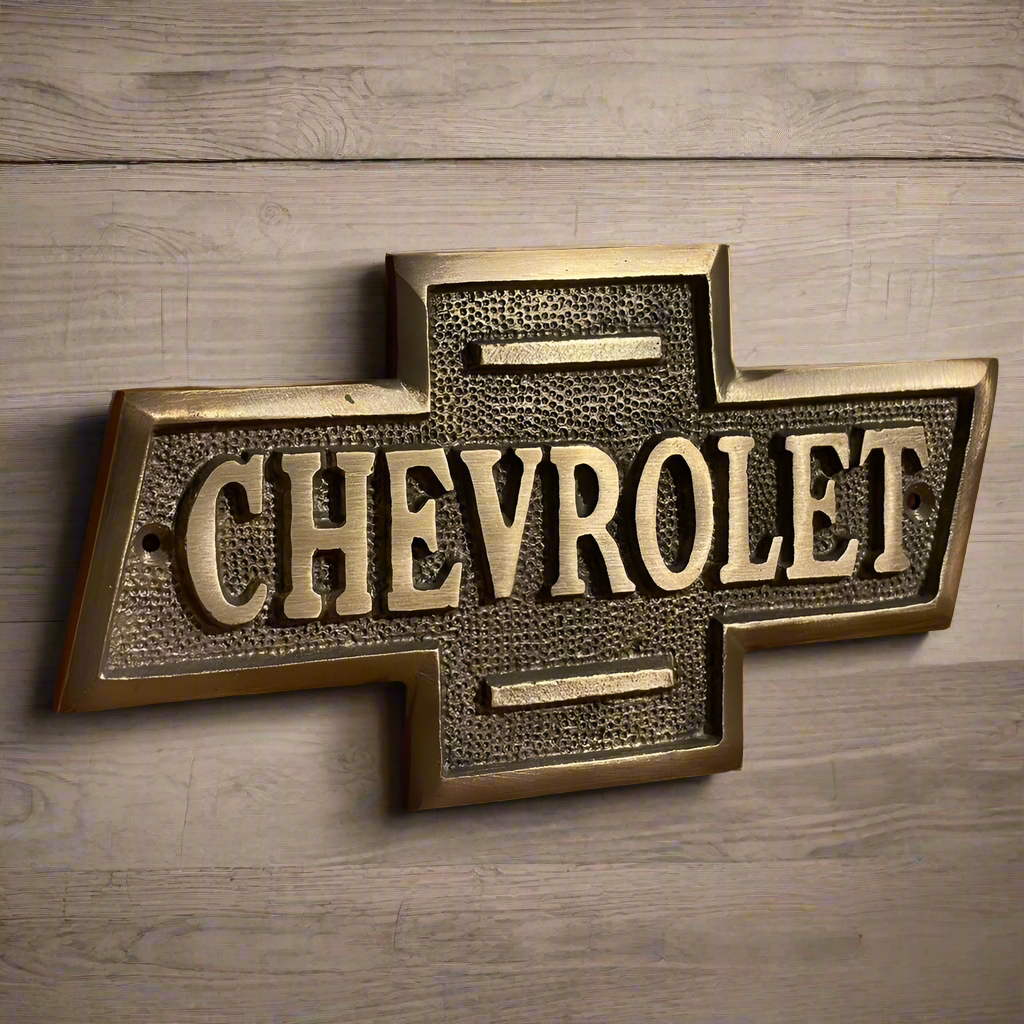 Chevrolet Solid Brass Embossed Plaque With Antique Vintage Finish (6.5" x 3.5")