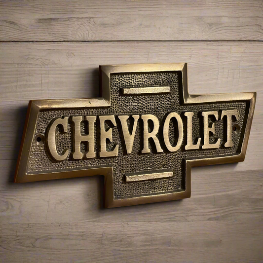 Chevrolet Solid Brass Embossed Plaque With Antique Vintage Finish (6.5" x 3.5")