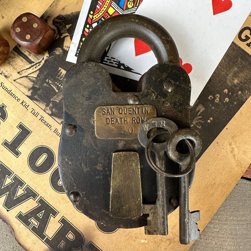 San Quentin Death Row Cast Iron Lock With Brass Tag & Antique Finish (3" x 5")