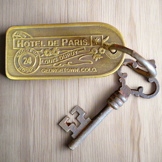 Paris Hotel Brothel Room Brass Tag & Key With Antique Finish (3" x 1.25")