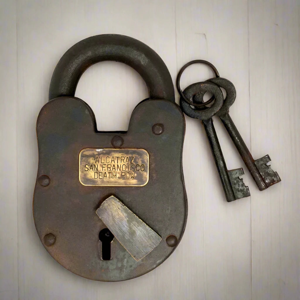 Alcatraz Prison San Francisco Death Row Lock Cast Iron With Keys & Antique Finish (3" x 5")