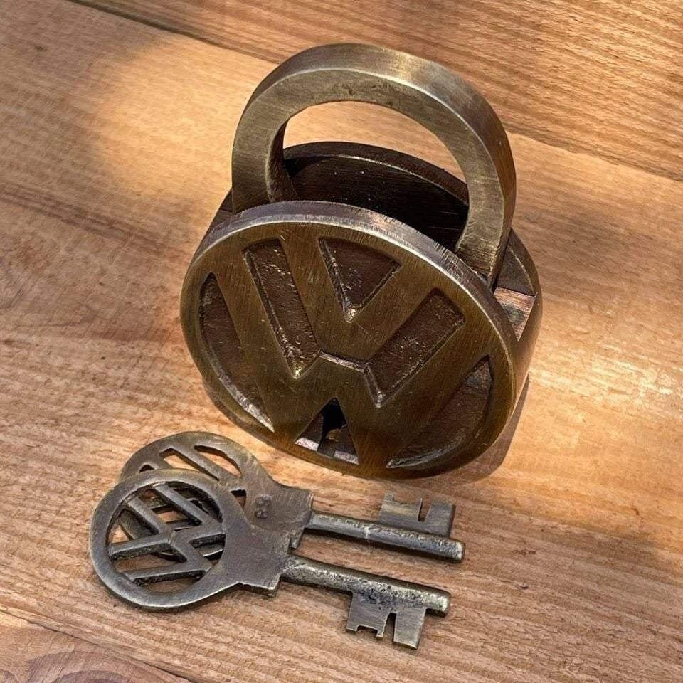 Volkswagen Solid Brass Lock and Keys With Antique Finish (3.25" x 2.25")