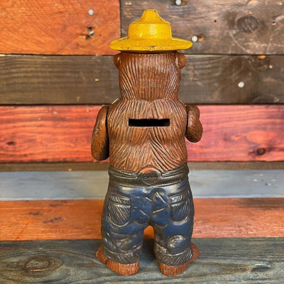 Smokey Bear Cast Iron Bank With Painted Antique Finish (8" x 3.5")