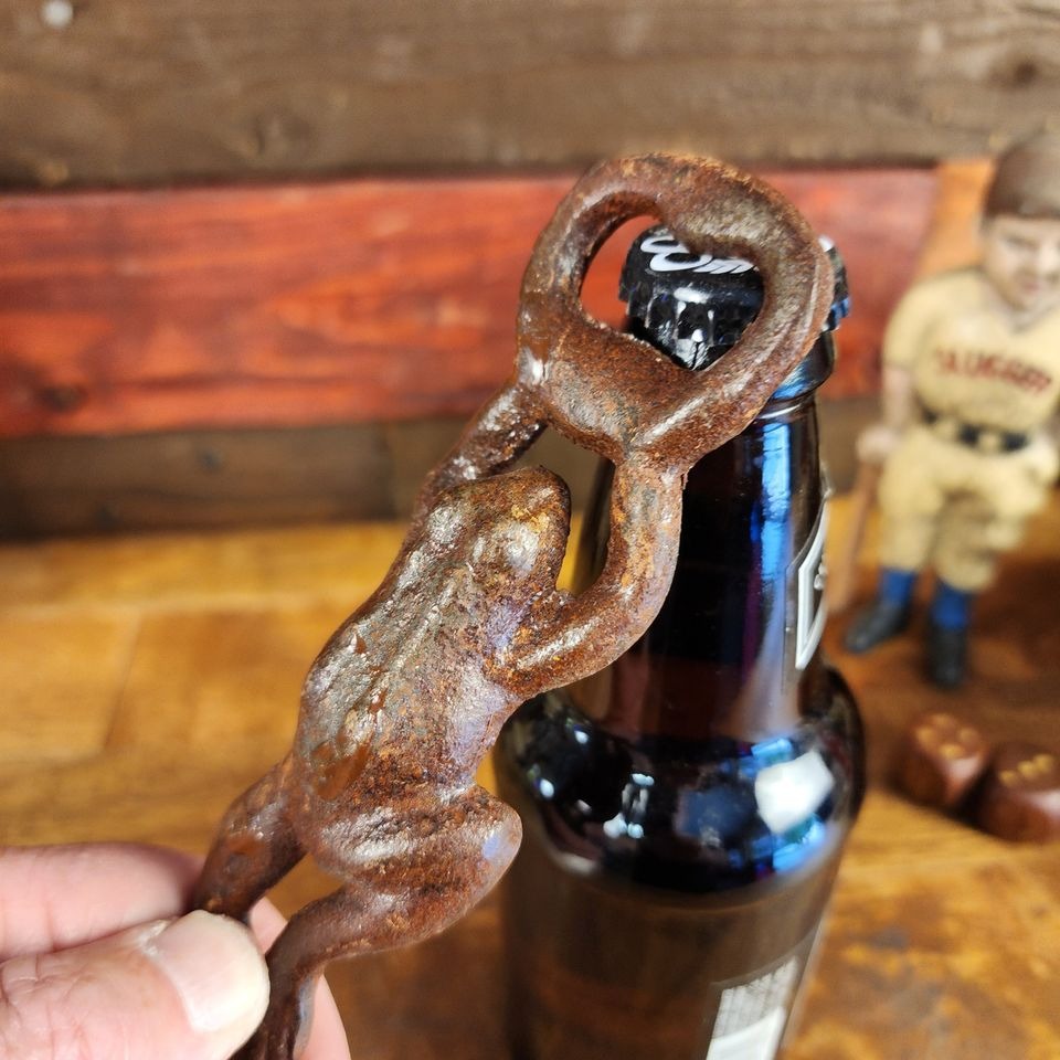 Frog Cast Iron Bottle Opener Cast With Antique Finish (7" Tall)