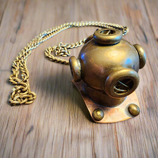 Diver's Helmet Necklace Solid Brass Chain With Antique Finish (26" Chain)