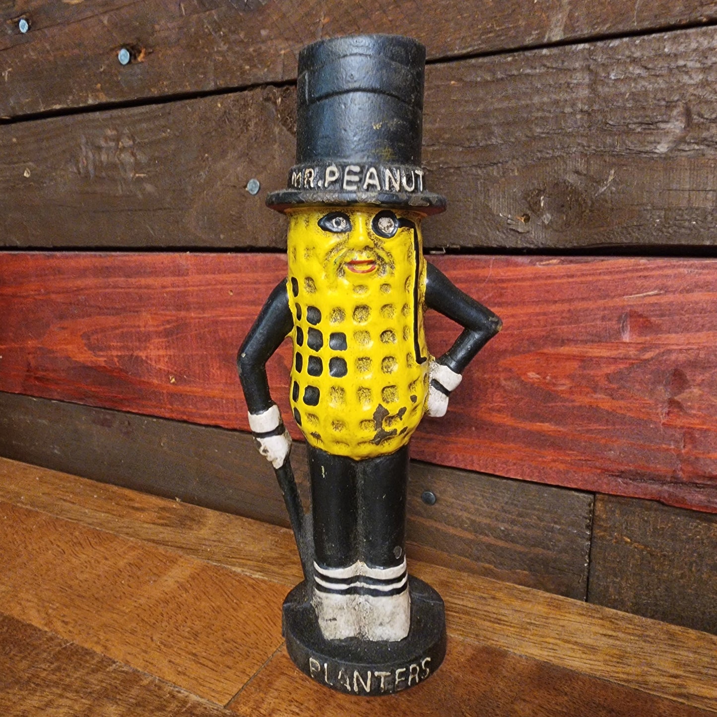 Planters Mr. Peanut Cast Iron Bank With Painted Antique Finish (8" Tall)