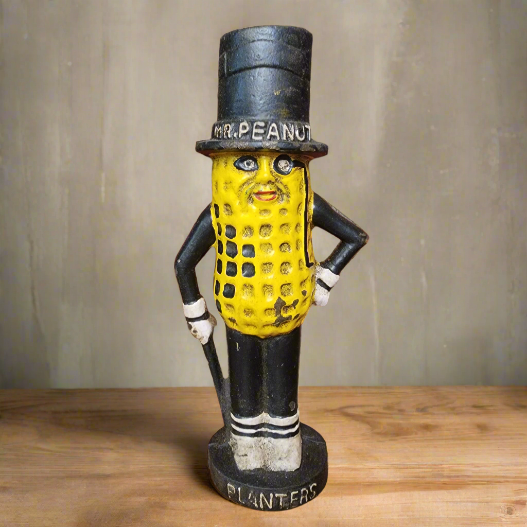 Planters Mr. Peanut Cast Iron Bank With Painted Antique Finish (8" Tall)