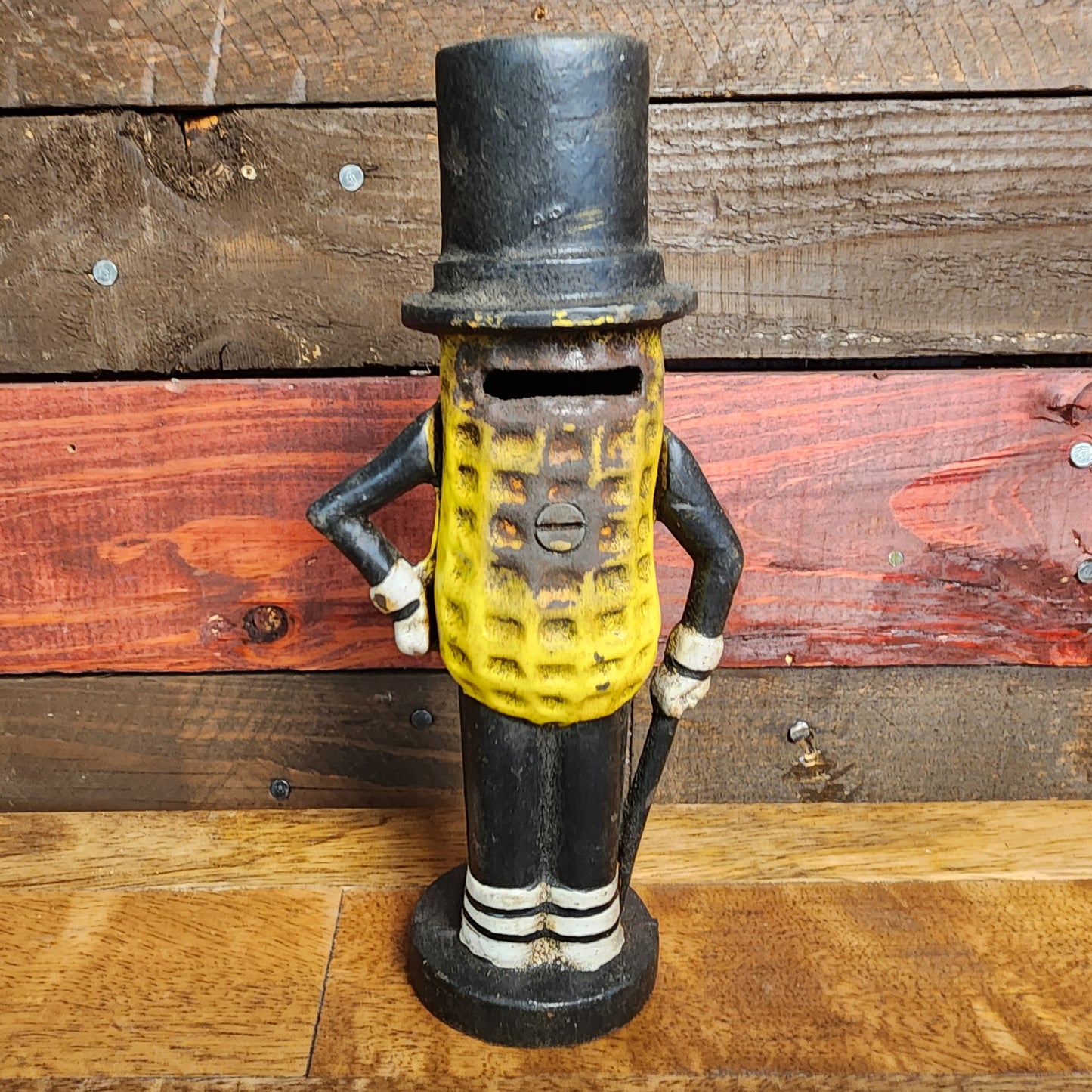 Planters Mr. Peanut Cast Iron Bank With Painted Antique Finish (8" Tall)