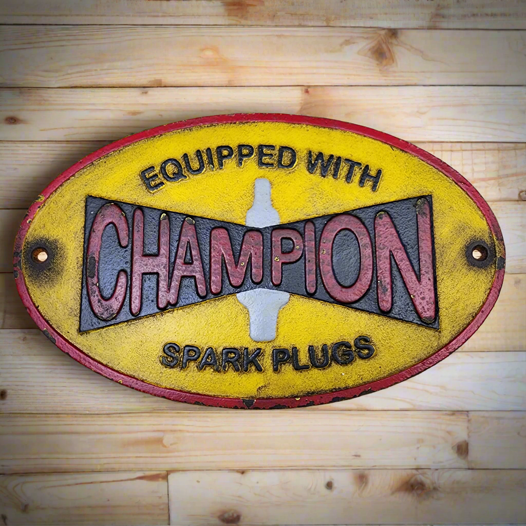 Champion Spark Plugs Cast Iron Plaque With Painted Antique Finish (11" x 7")