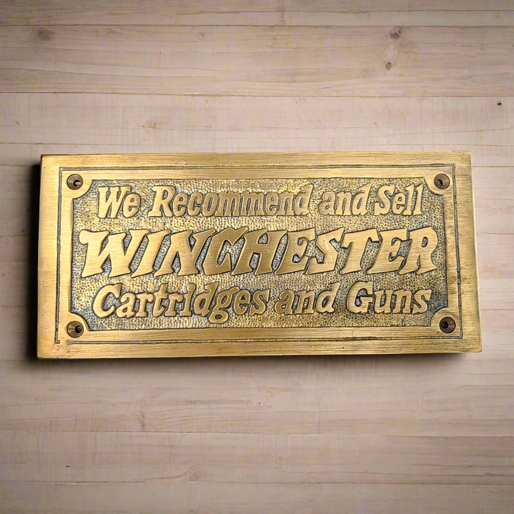 Winchester Cartridges And Guns Solid Brass Plaque With Antique Finish (5" x 3")