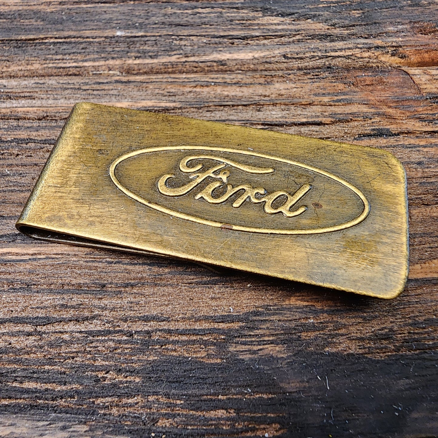 Ford Solid Brass Money Clip With Raised Lettering & Antique Finish (2.25" x 1")