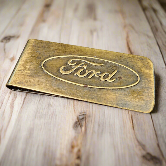 Ford Solid Brass Money Clip With Raised Lettering & Antique Finish (2.25" x 1")