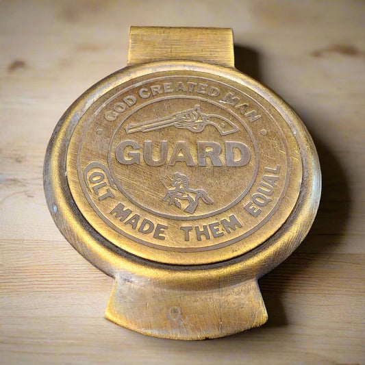 Colt Guard Solid Brass Money Clip With Raised Lettering & Antique Finish (3" x 2.25")