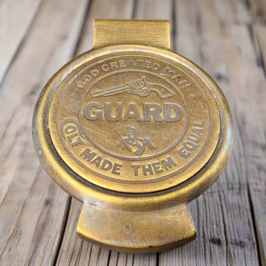 Colt Guard Solid Brass Money Clip With Raised Lettering & Antique Finish (3" x 2.25")