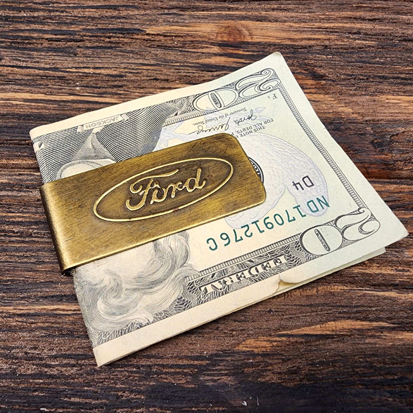 Ford Solid Brass Money Clip With Raised Lettering & Antique Finish (2.25" x 1")