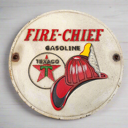 Texaco Fire Chief Cast Iron Plaque With Painted Antique Finish (9.5" Round)