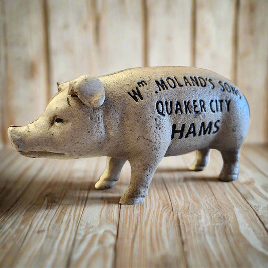 Wm. Moland's Sons Quaker City Hams Cast Iron Coin Bank (7.5" x 3.5")