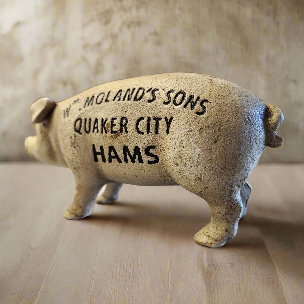 Wm. Moland's Sons Quaker City Hams Cast Iron Coin Bank (7.5" x 3.5")