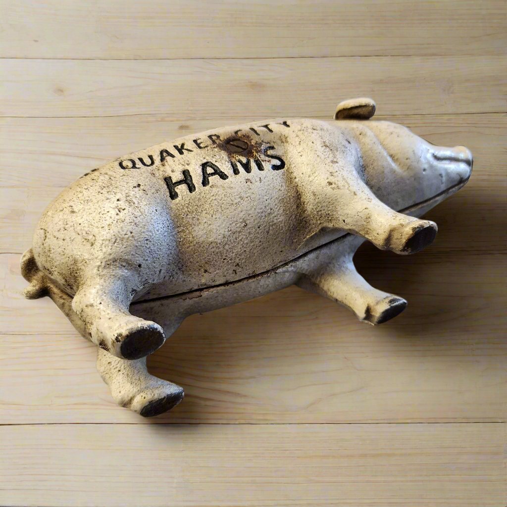 Wm. Moland's Sons Quaker City Hams Cast Iron Coin Bank (7.5" x 3.5")