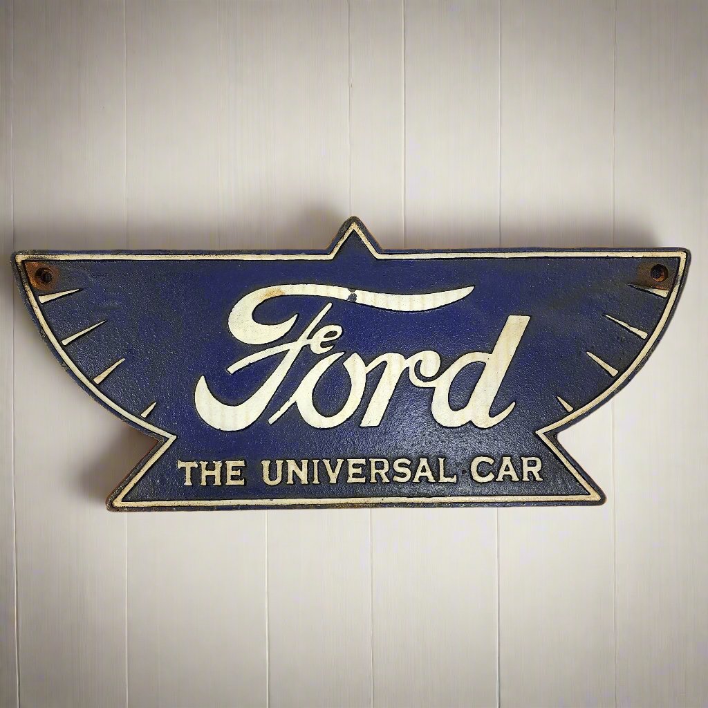 Ford Universal Car Wings Cast Iron Plaque With Raised Lettering (14" x 7")