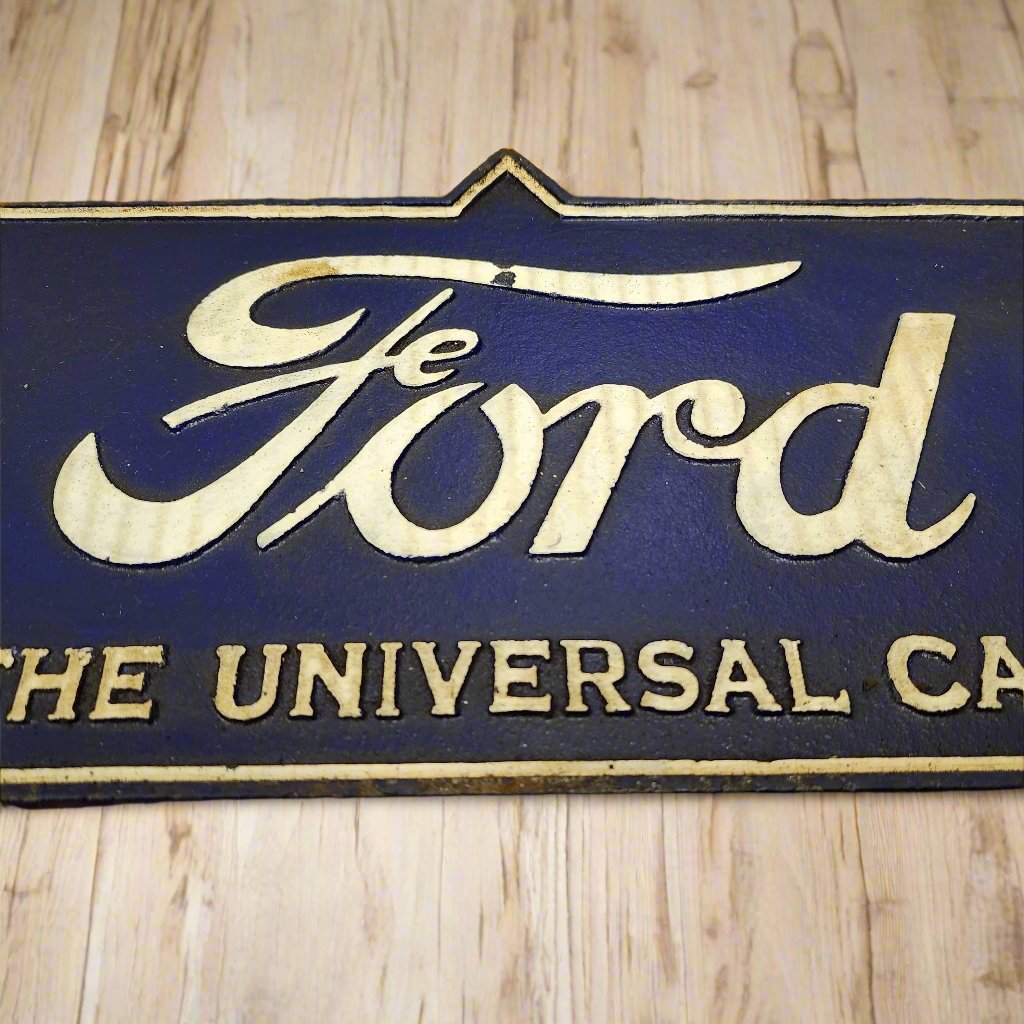 Ford Universal Car Wings Cast Iron Plaque With Raised Lettering (14" x 7")