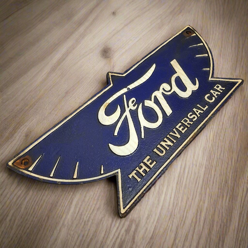 Ford Universal Car Wings Cast Iron Plaque With Raised Lettering (14" x 7")