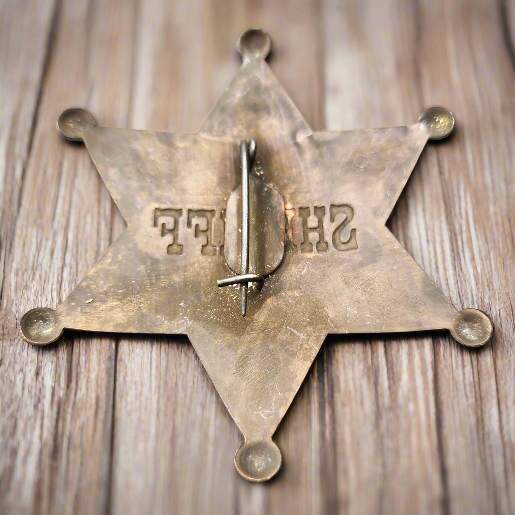 Sheriff Old West Solid Brass Star Badge With Antique Finish & Soldered Pin (3" x 2.25")