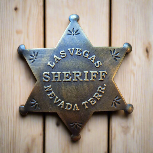 Sheriff Las Vegas Nevada Terr. Solid Brass Star Badge With Antique Finish & Soldered Pin (3" x 2.25")