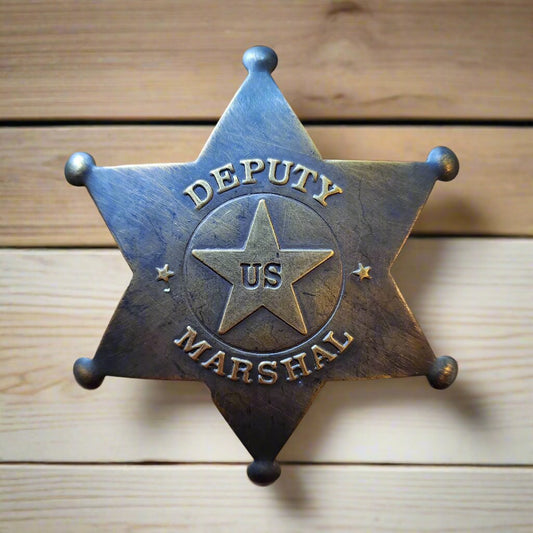Deputy US Marshal Solid Brass Star Badge With Antique Finish & Soldered Pin (3" x 2.25")