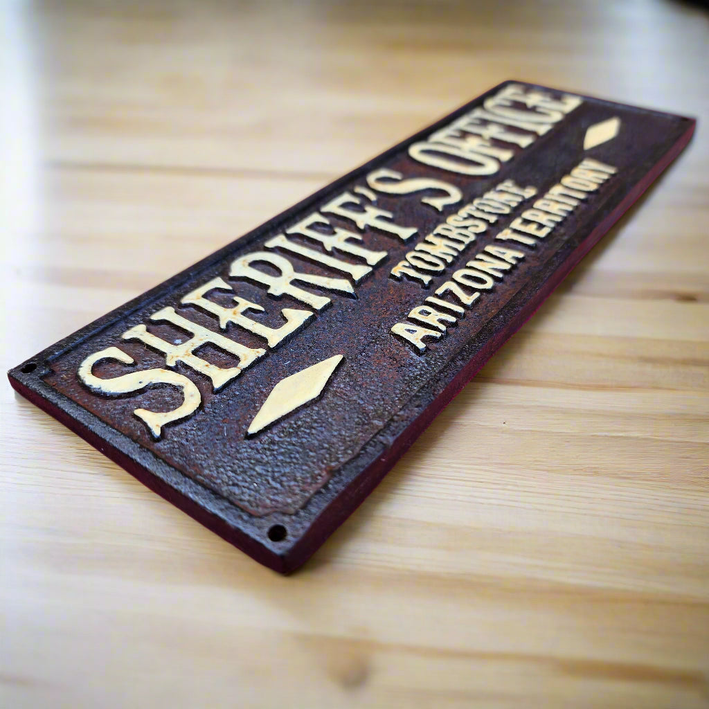Sheriff's Office Tombstone Arizona Territory Cast Iron Plaque With Antique Finish (7.75" x 3.5")